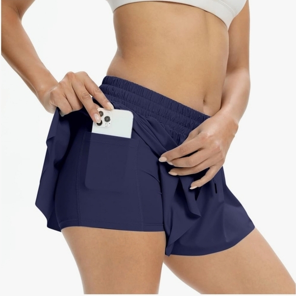 Leftear Navy Blue Flowy Lightweight workout Running Shorts for Women XS - Picture 3 of 5